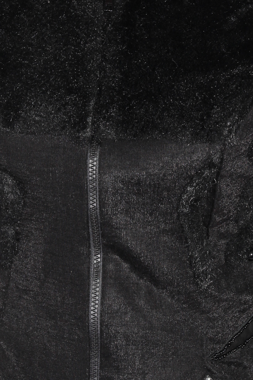 Palton negru cu aplicatii din blana si margele Loredana Novotni imagine 4
