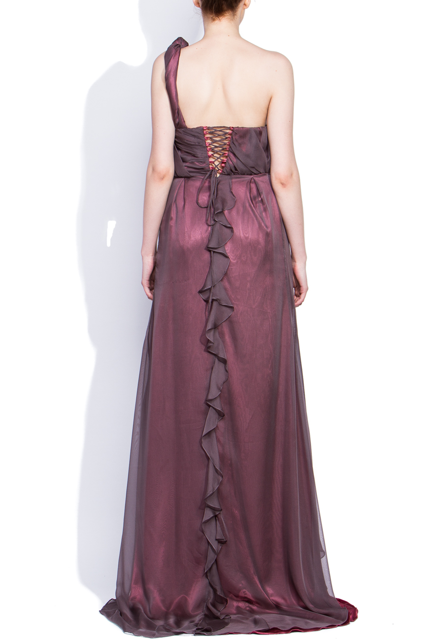 Pink long dress with grey veil and lace at the back Dorin Negrau image 2