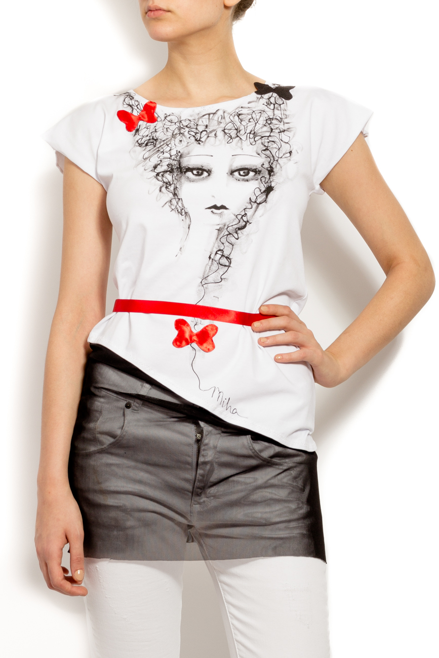 T-shirt blanc à empiècement en voile noir Mihaela Cirlugea  image 1
