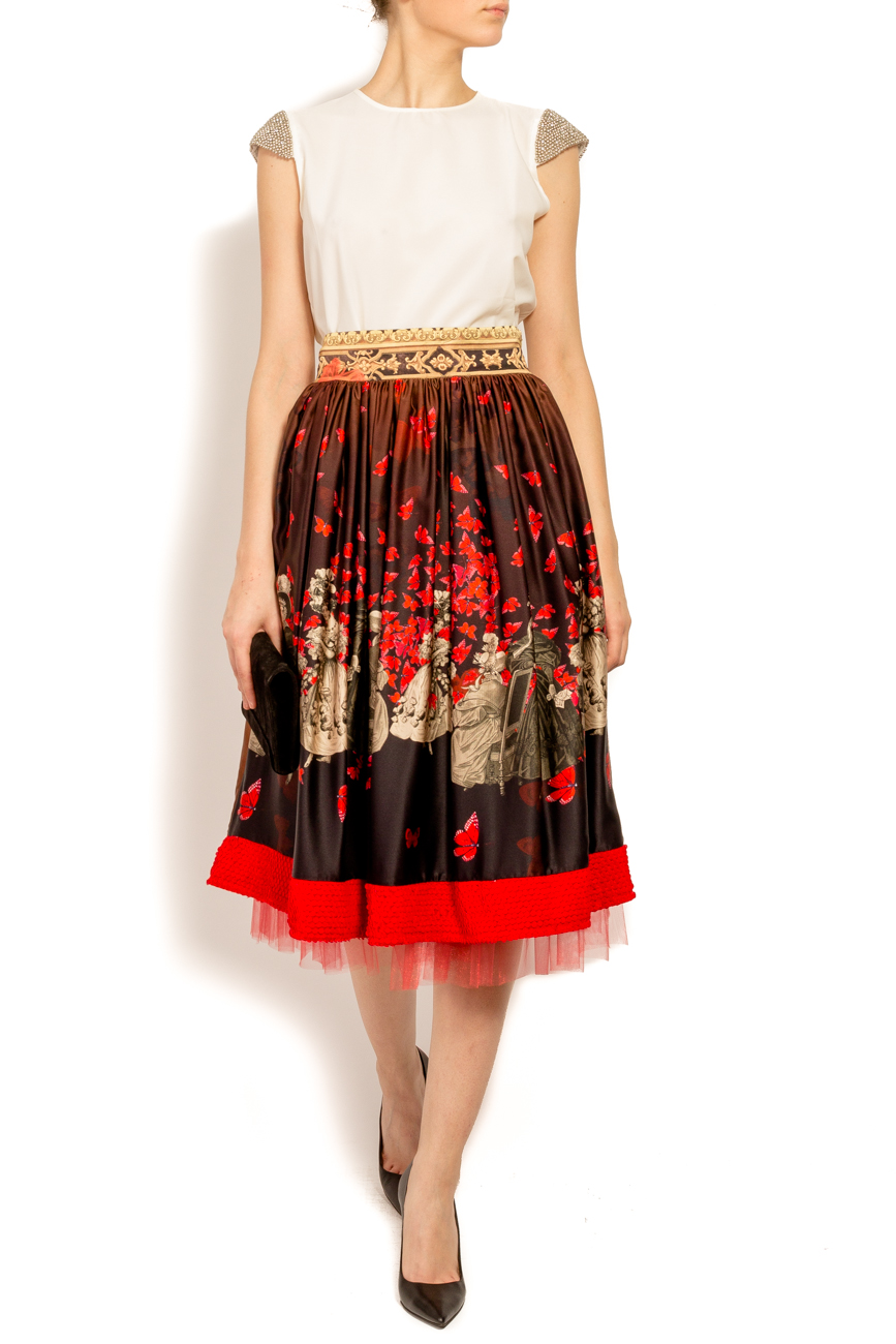 Silk skirt with printed red butterflies  Elena Perseil image 0