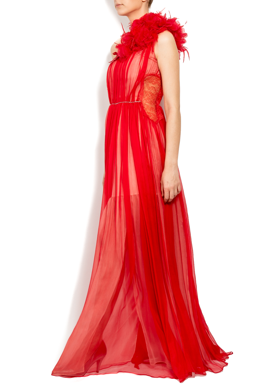 فستان احمر طويل ذو ورده على الكتف ايلينا بيرسيل image 1