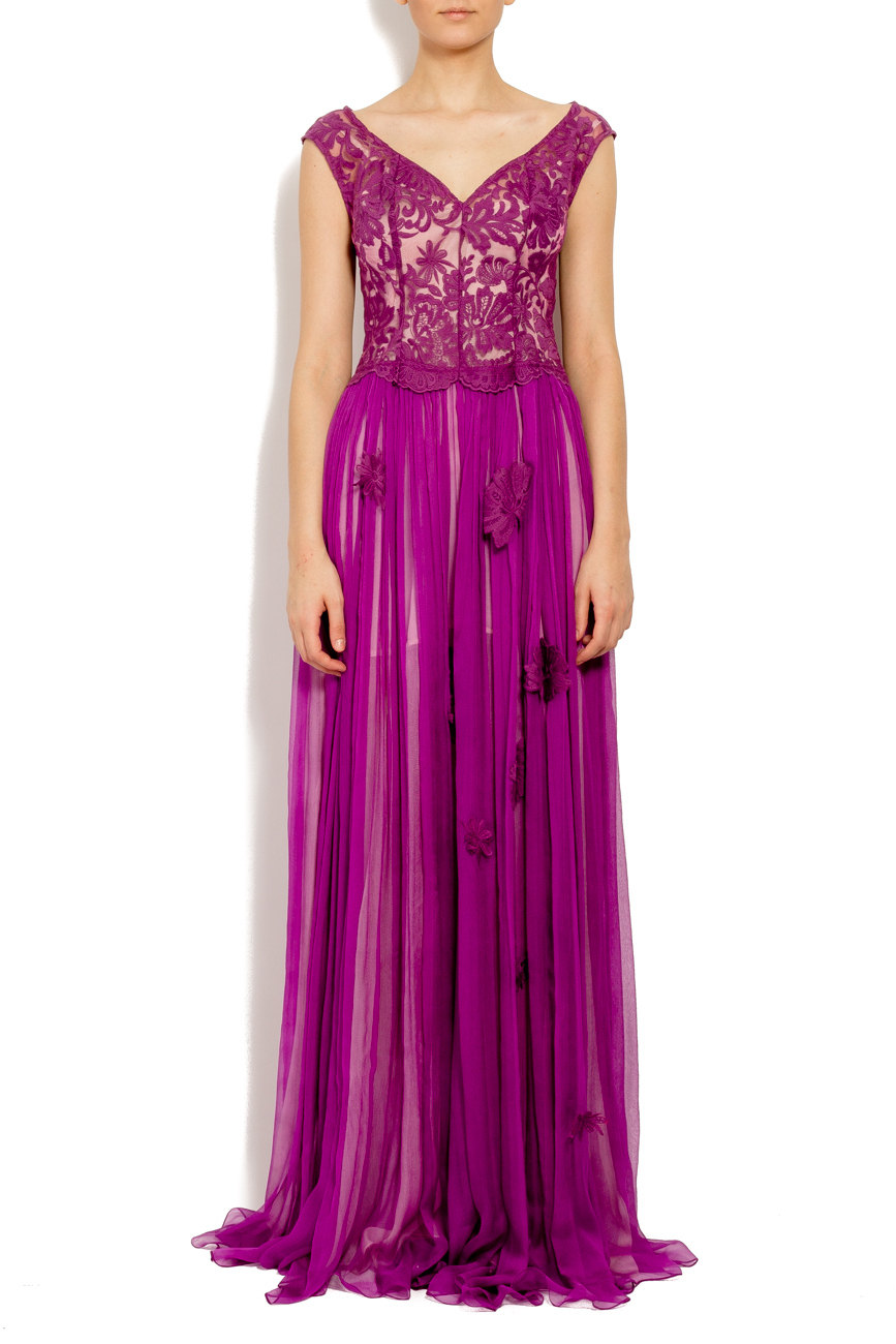 Purple silk maxi dress with flowers applied Elena Perseil image 0