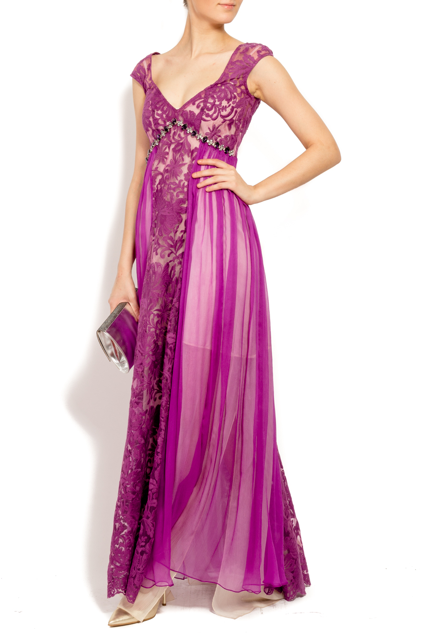 Purple silk maxi dress with crystals Elena Perseil image 0