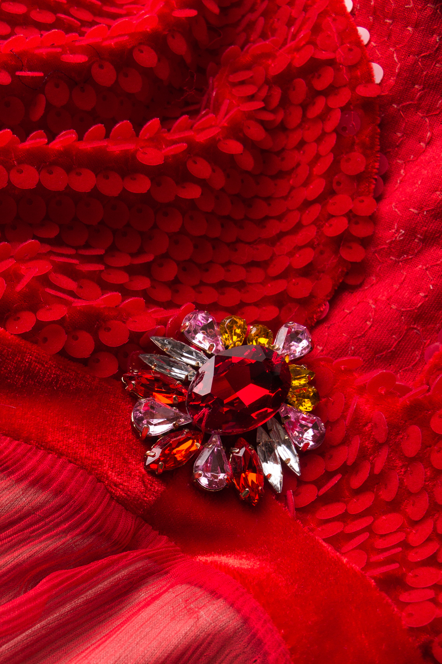 Robe rouge en soie à rayures recouverts de sequins Elena Perseil image 4