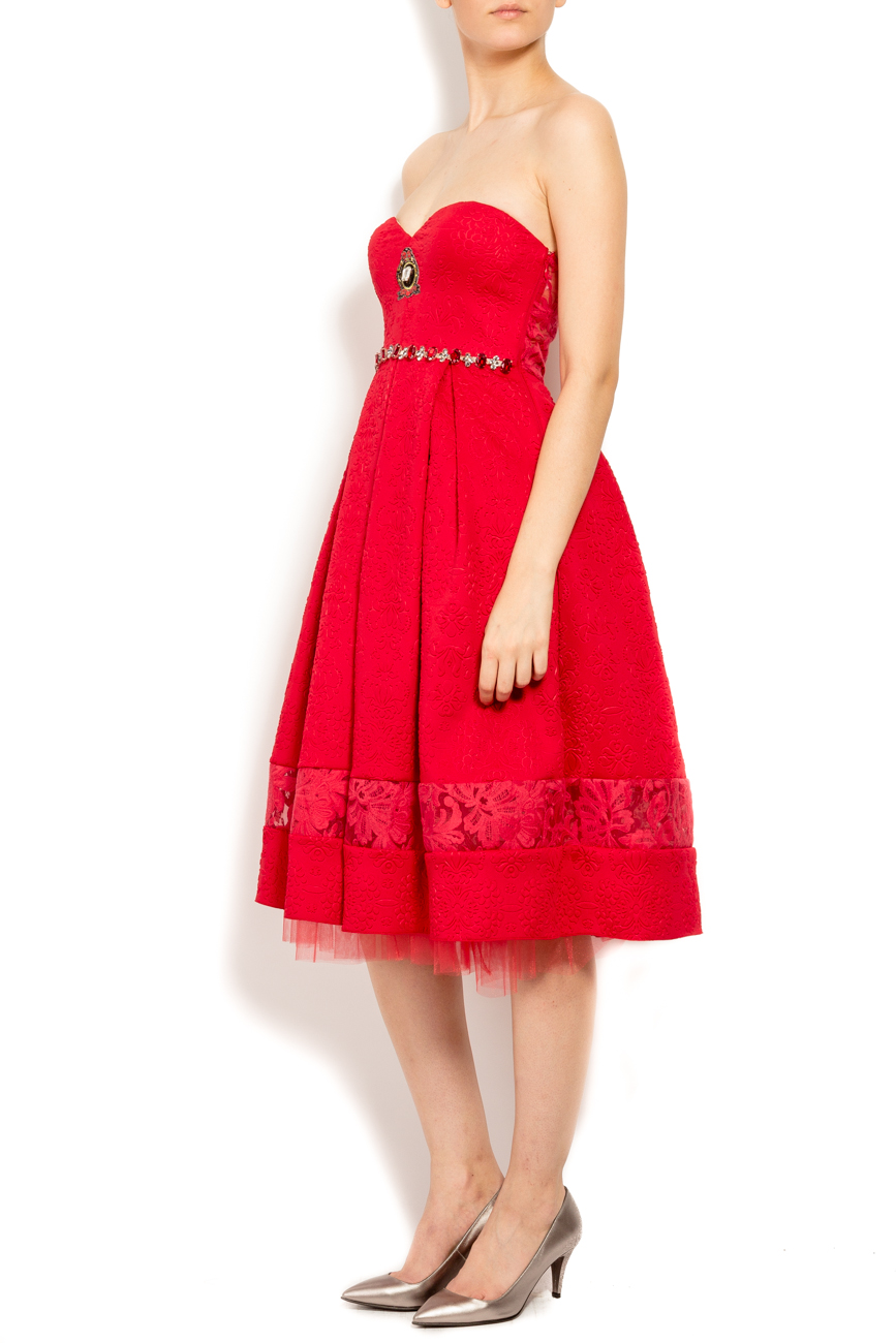 Red corset dress with embroidered crystal waist Elena Perseil image 1