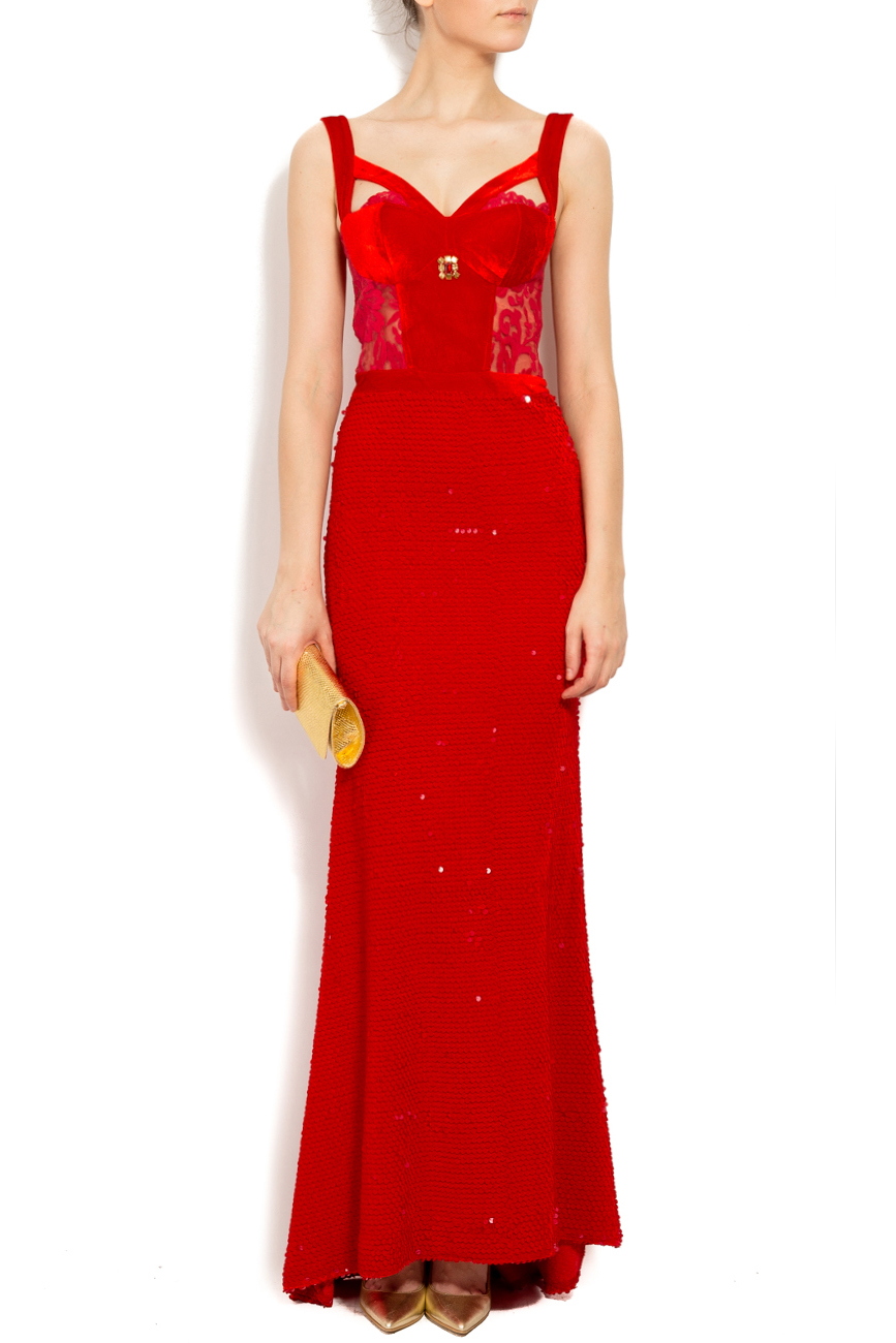 Red silk maxi dress bust cups Elena Perseil image 0