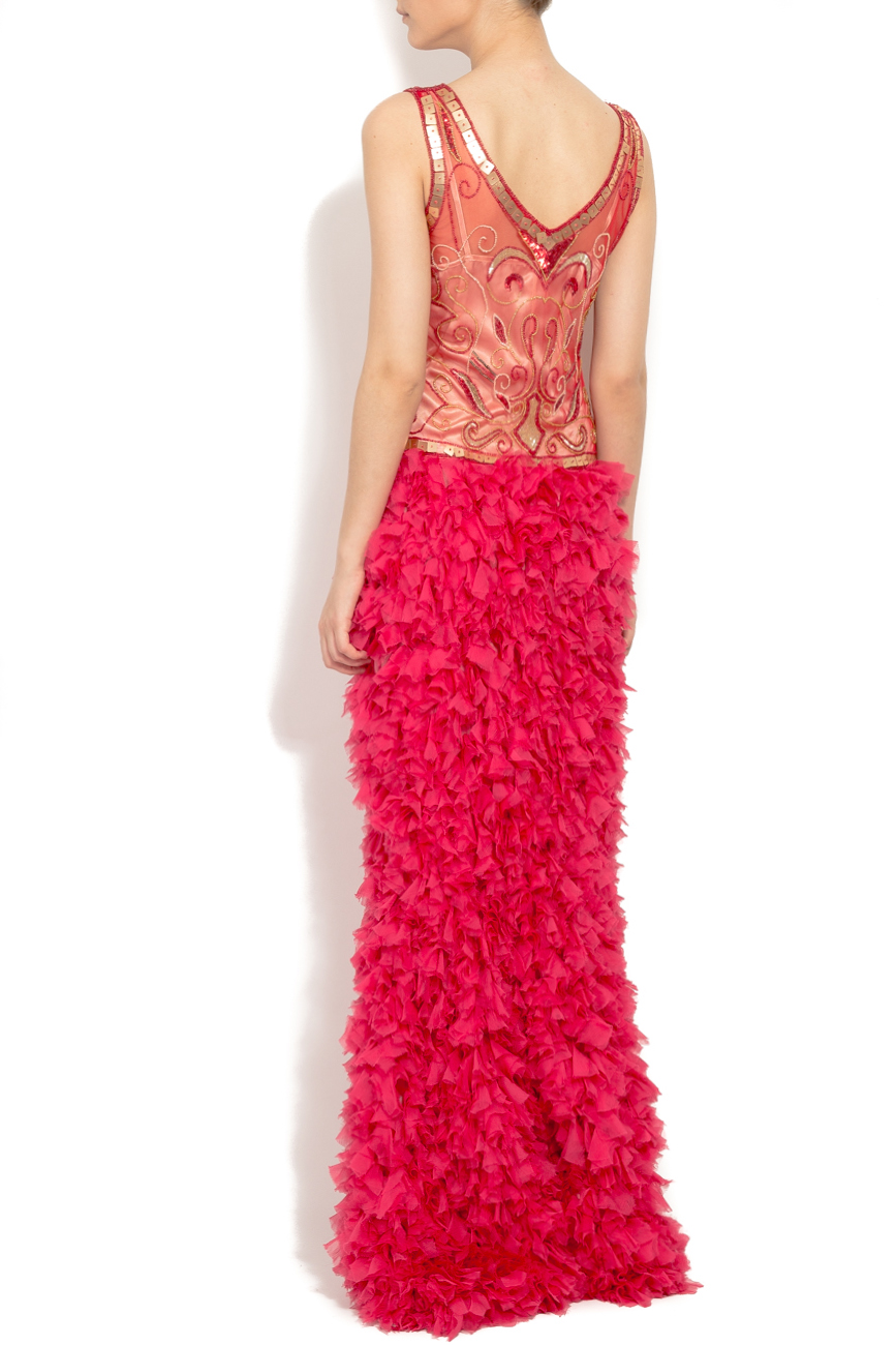 Red silk dress with petal skirt and embroidered beaded  Elena Perseil image 2