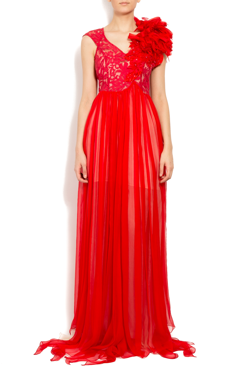 فستان احمر طويل ذو ورده على الكتف ايلينا بيرسيل image 0