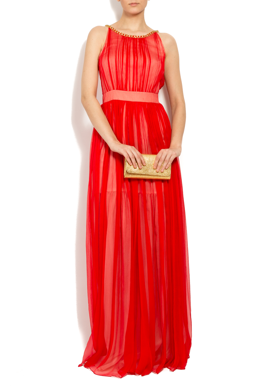 فستان احمر من الحرير ذو احجار على الرقبه ايلينا بيرسيل image 0