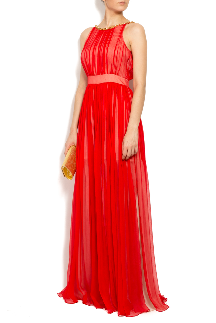فستان احمر من الحرير ذو احجار على الرقبه ايلينا بيرسيل image 1
