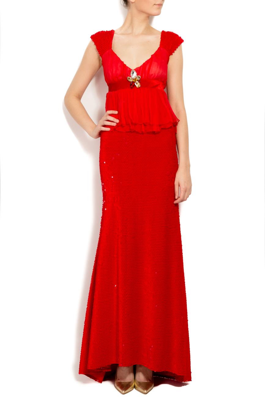فستان احمر من الحرير ذو ترتر على التنوره و مخمل على الخصر ايلينا بيرسيل image 0