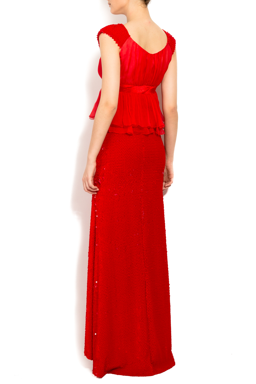 فستان احمر من الحرير ذو ترتر على التنوره و مخمل على الخصر ايلينا بيرسيل image 2
