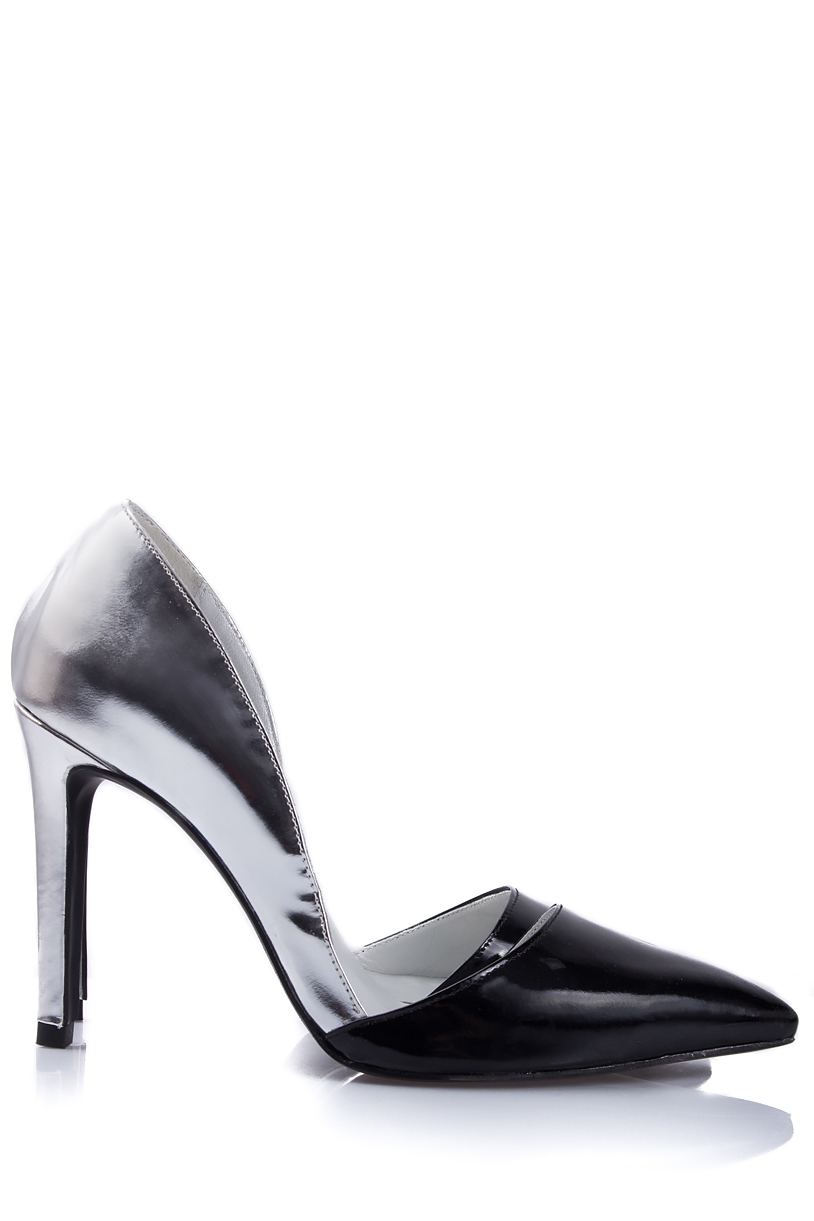 Pantofi decupati negru cu argintiu Ana Kaloni imagine 1
