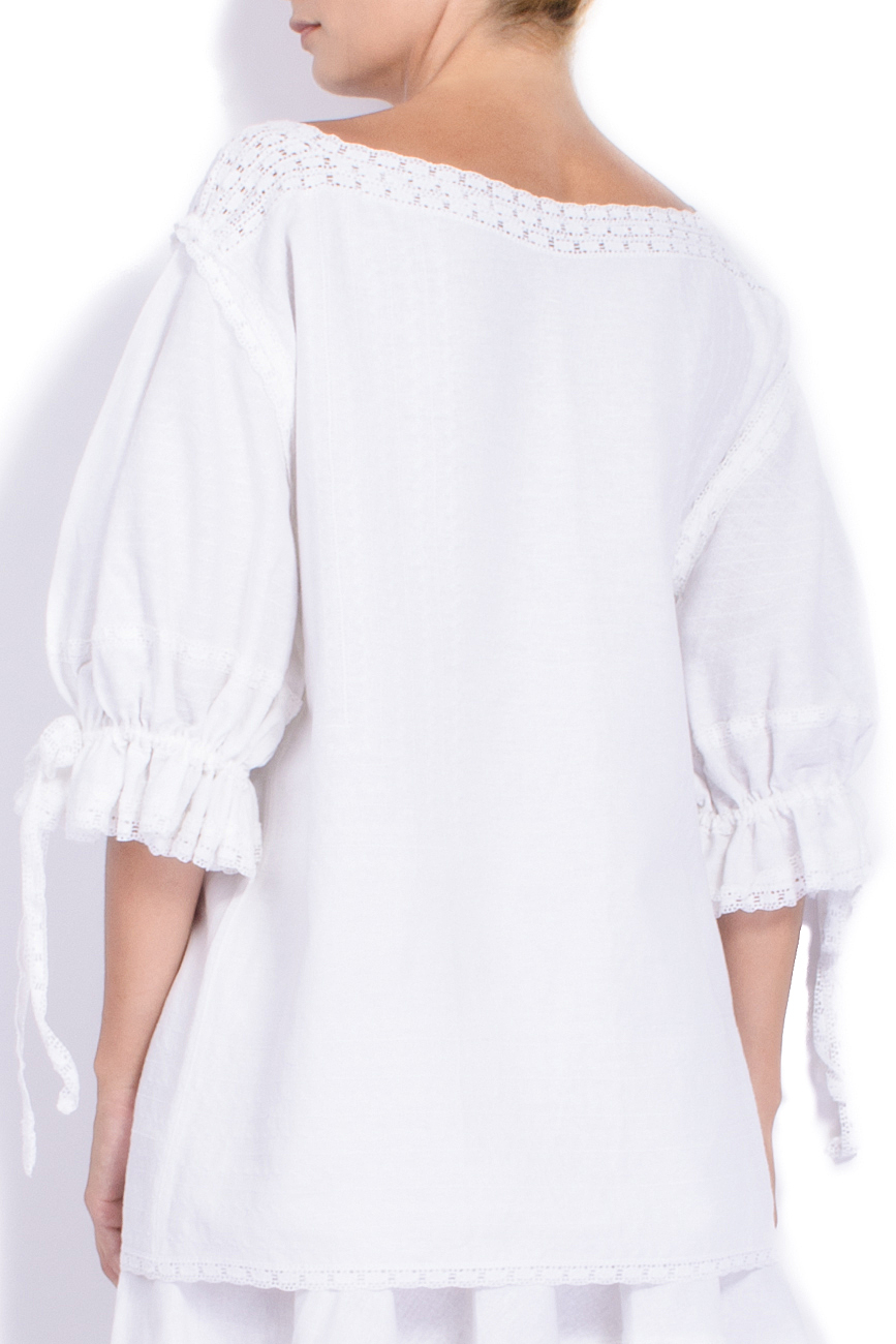 Ruffle-bouffant linen blouse with ethnic pattern Mihaela Carp image 2