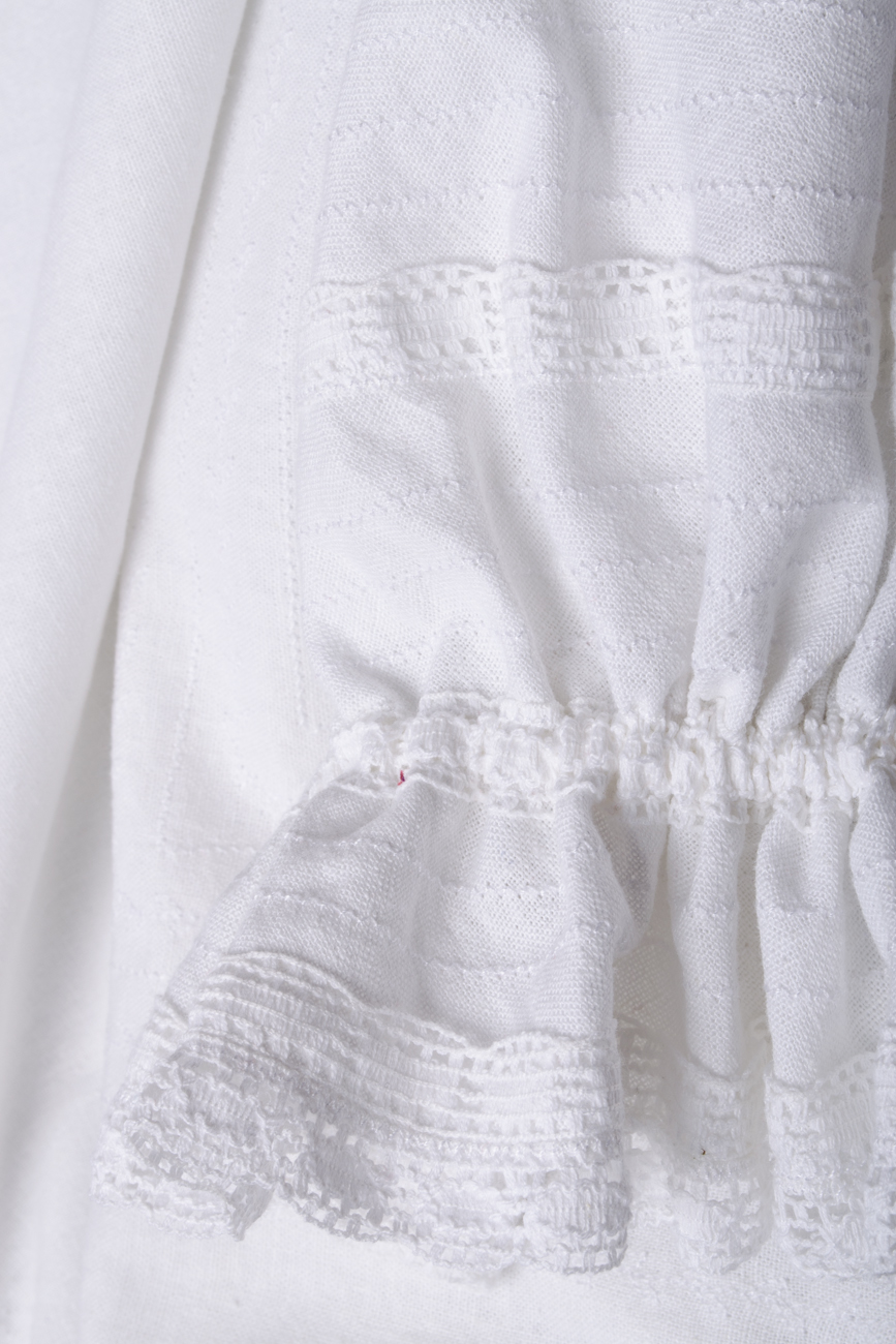 Ruffle-bouffant linen blouse with ethnic pattern Mihaela Carp image 3