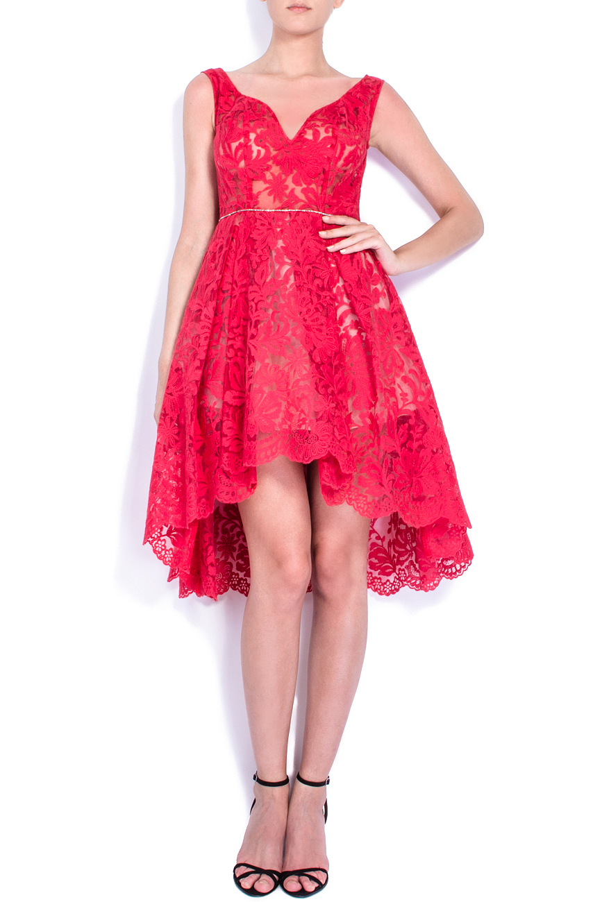Robe asymétrique en dentelle rouge Elena Perseil image 0