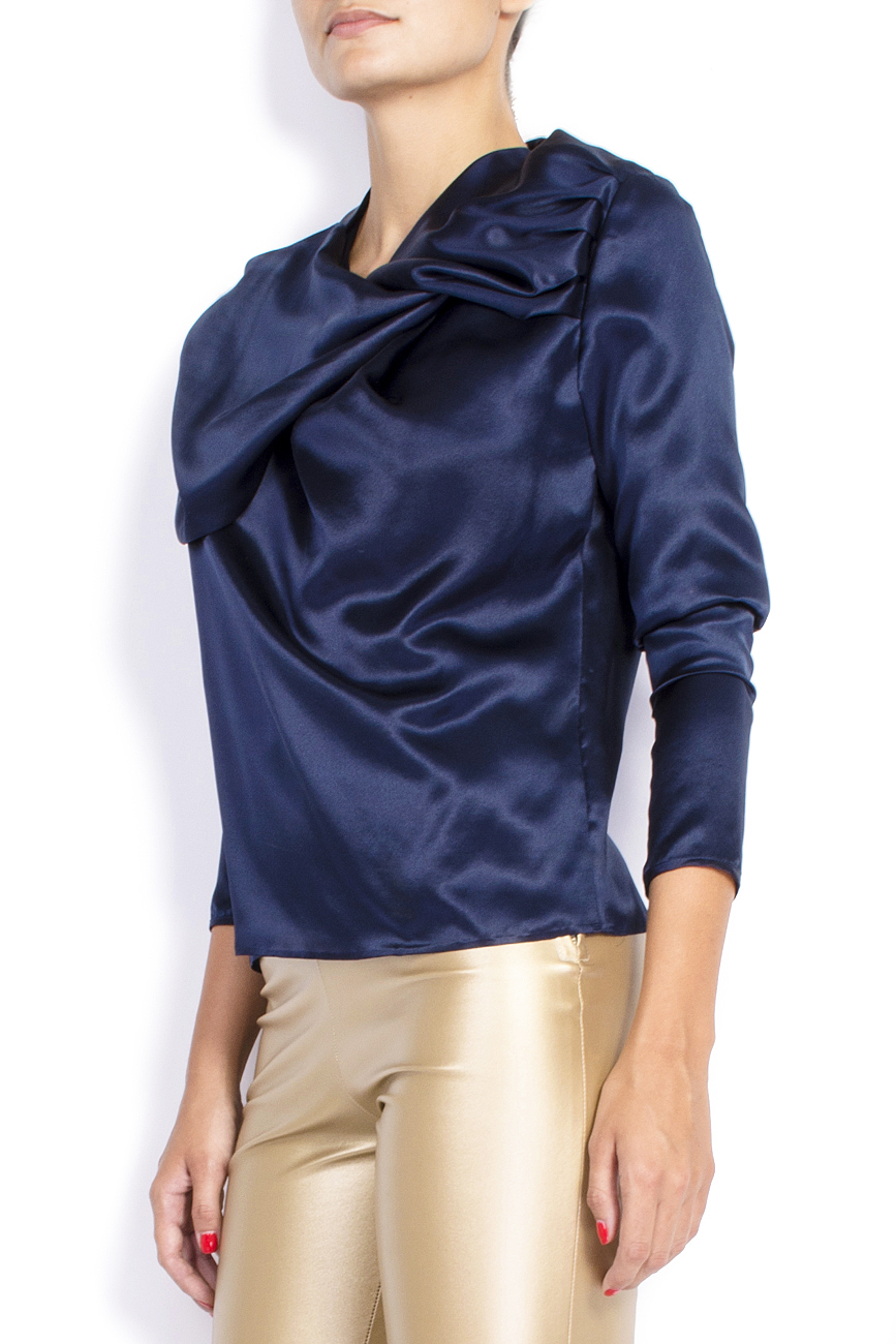 'Flower' twist-front navy silk blouse Grigori Ciliani image 1