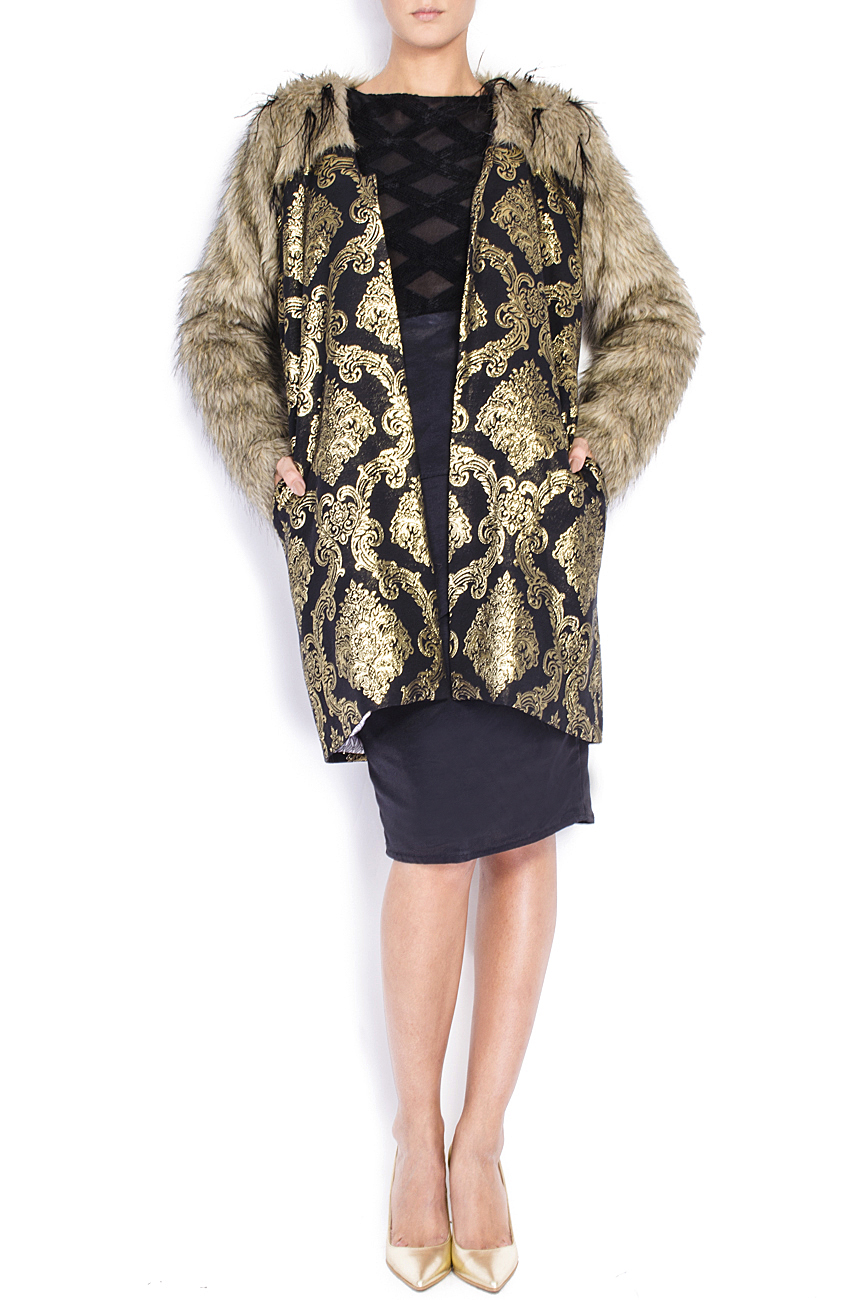 Printed brocade faux fur coat  Simona Semen image 0