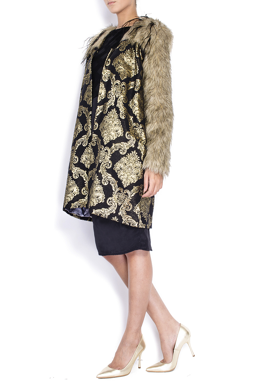 Printed brocade faux fur coat  Simona Semen image 1