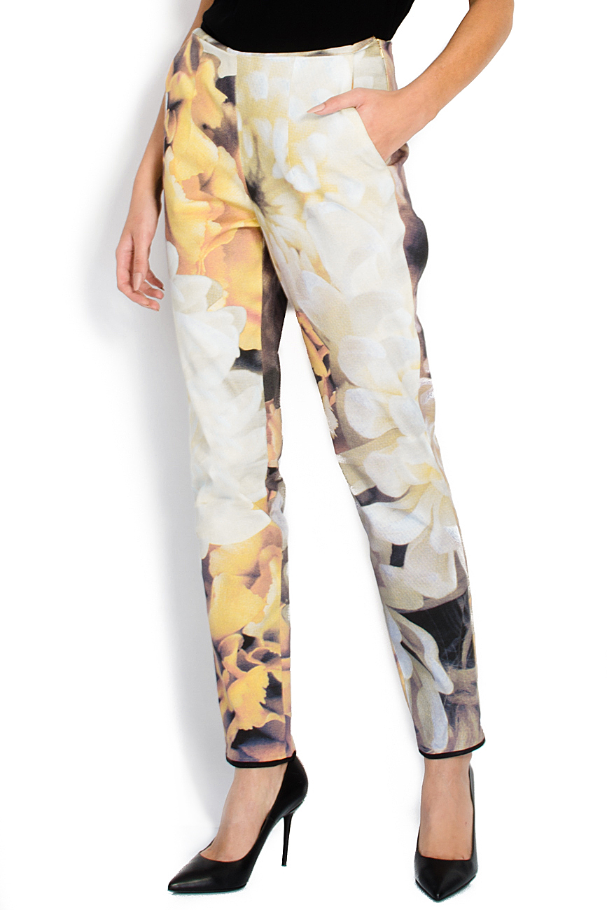 Floral-print silk tapered 
