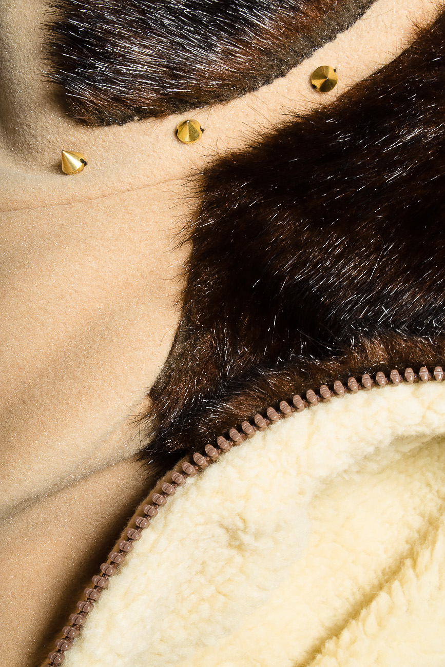 Palton din lana cu blana artificiala Loredana Novotni imagine 3