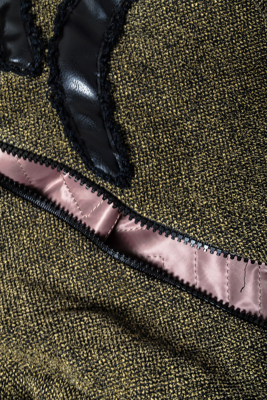 Wool-blend tweed-jacquard coat with faux leather sleeve Loredana Novotni image 3