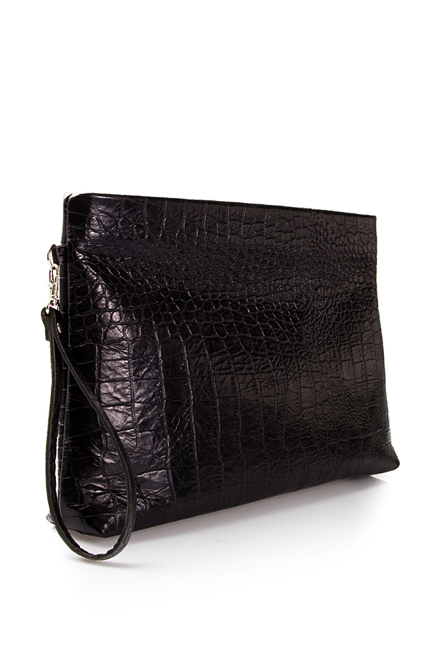 Pochette noire en cuir effet crocodile Laura Olaru image 1