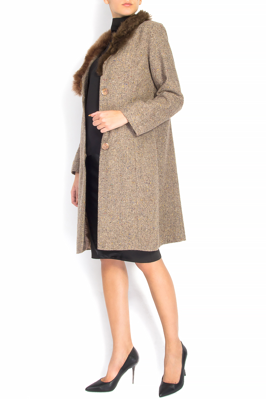 Palton din stofa de lana cu guler din blana B.A.D. Style by Adriana Barar imagine 1