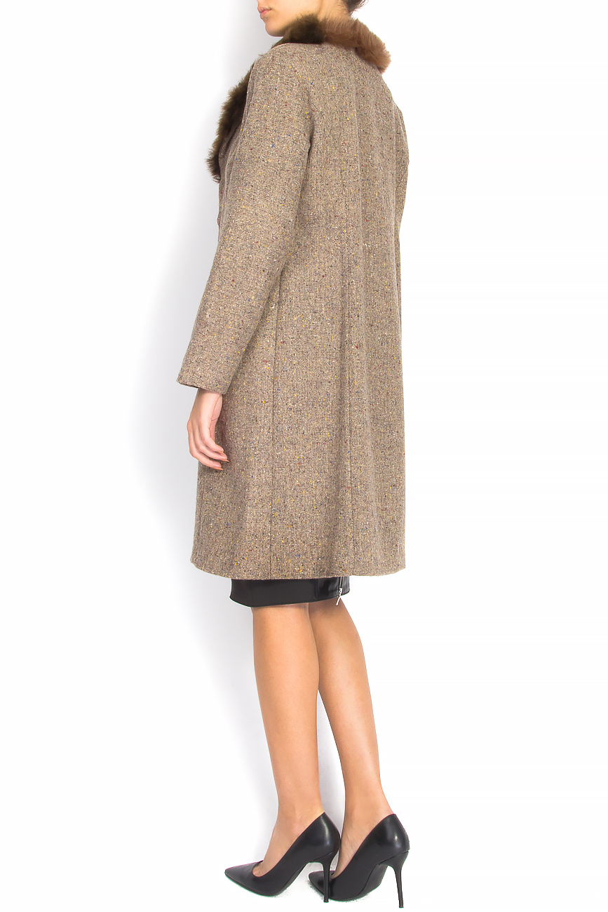 Palton din stofa de lana cu guler din blana B.A.D. Style by Adriana Barar imagine 2