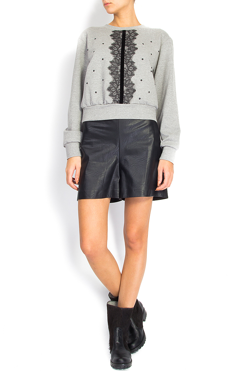 Lace-paneled cotton-blend sweatshirt Laura Ciobanu image 0