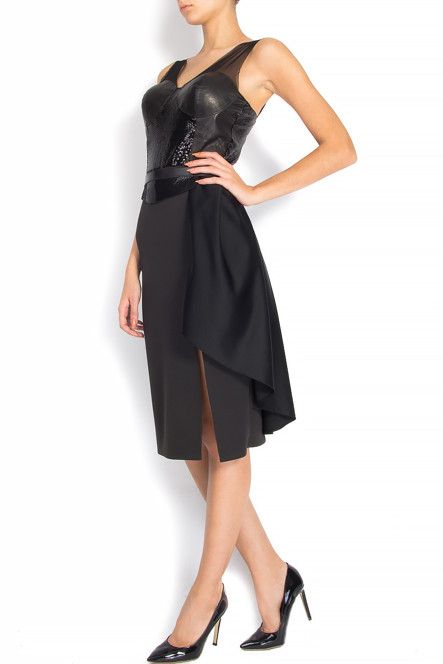 Leather-paneled crepe midi dress Anca si Silvia Negulescu image 1