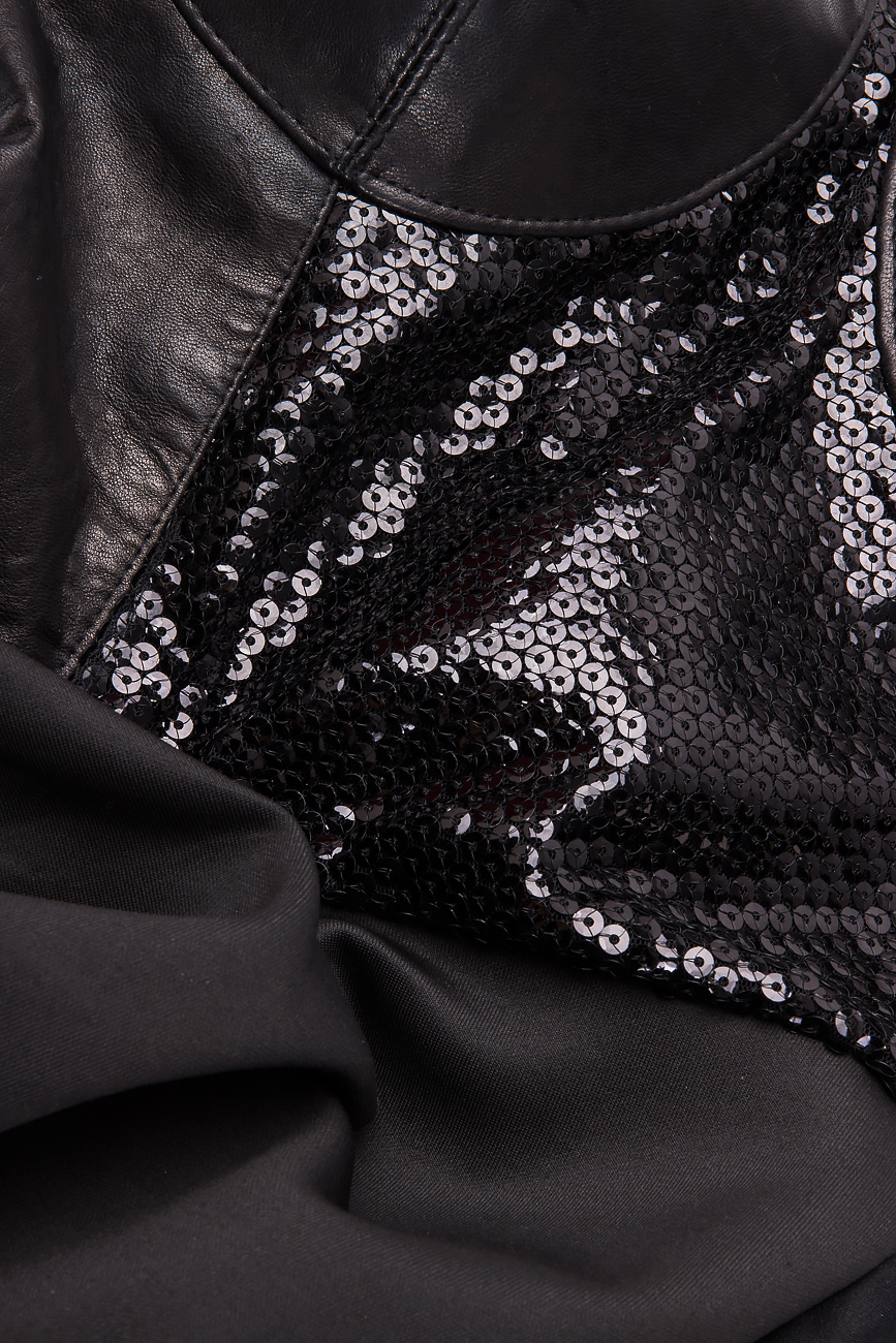 Leather-paneled crepe midi dress Anca si Silvia Negulescu image 3