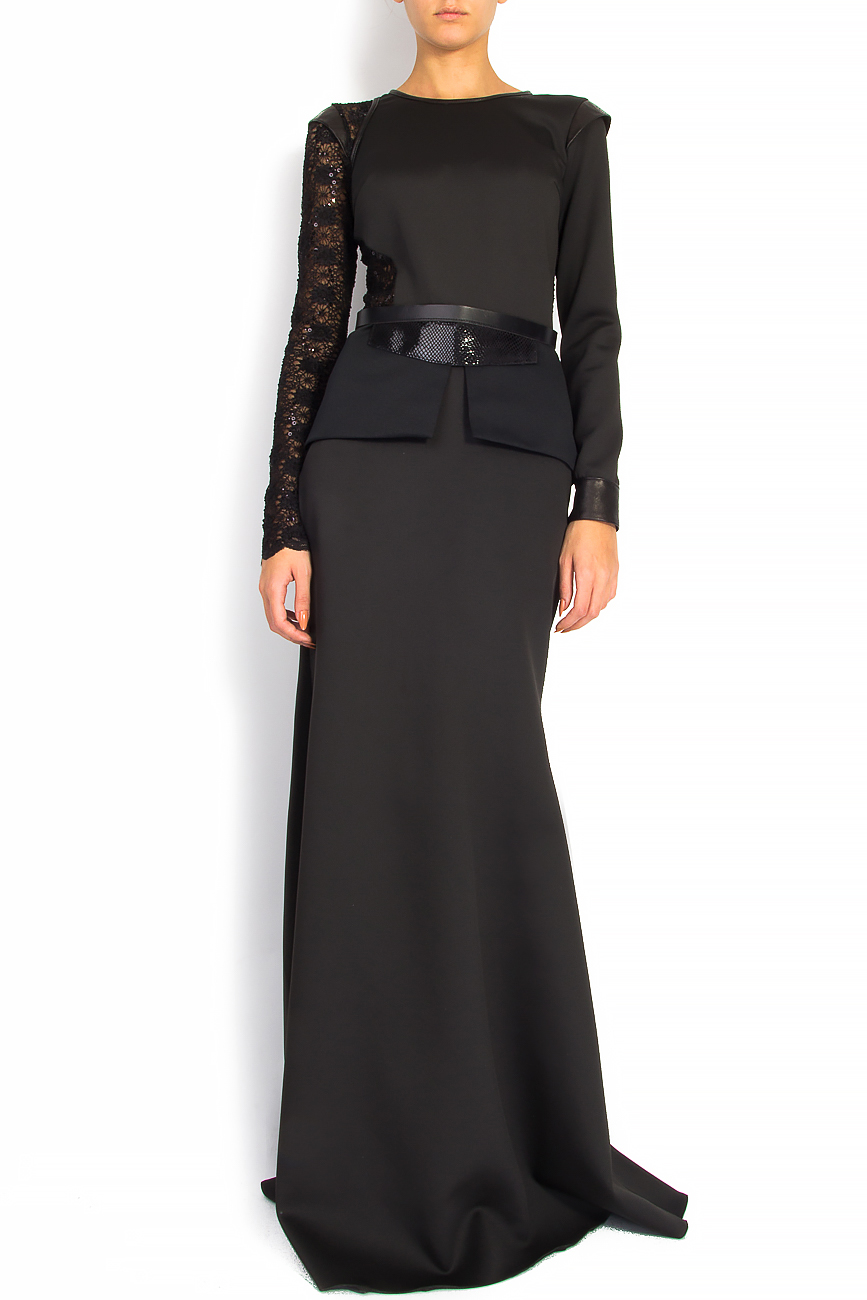 Lace and leather-paneled crepe gown  Anca si Silvia Negulescu image 0