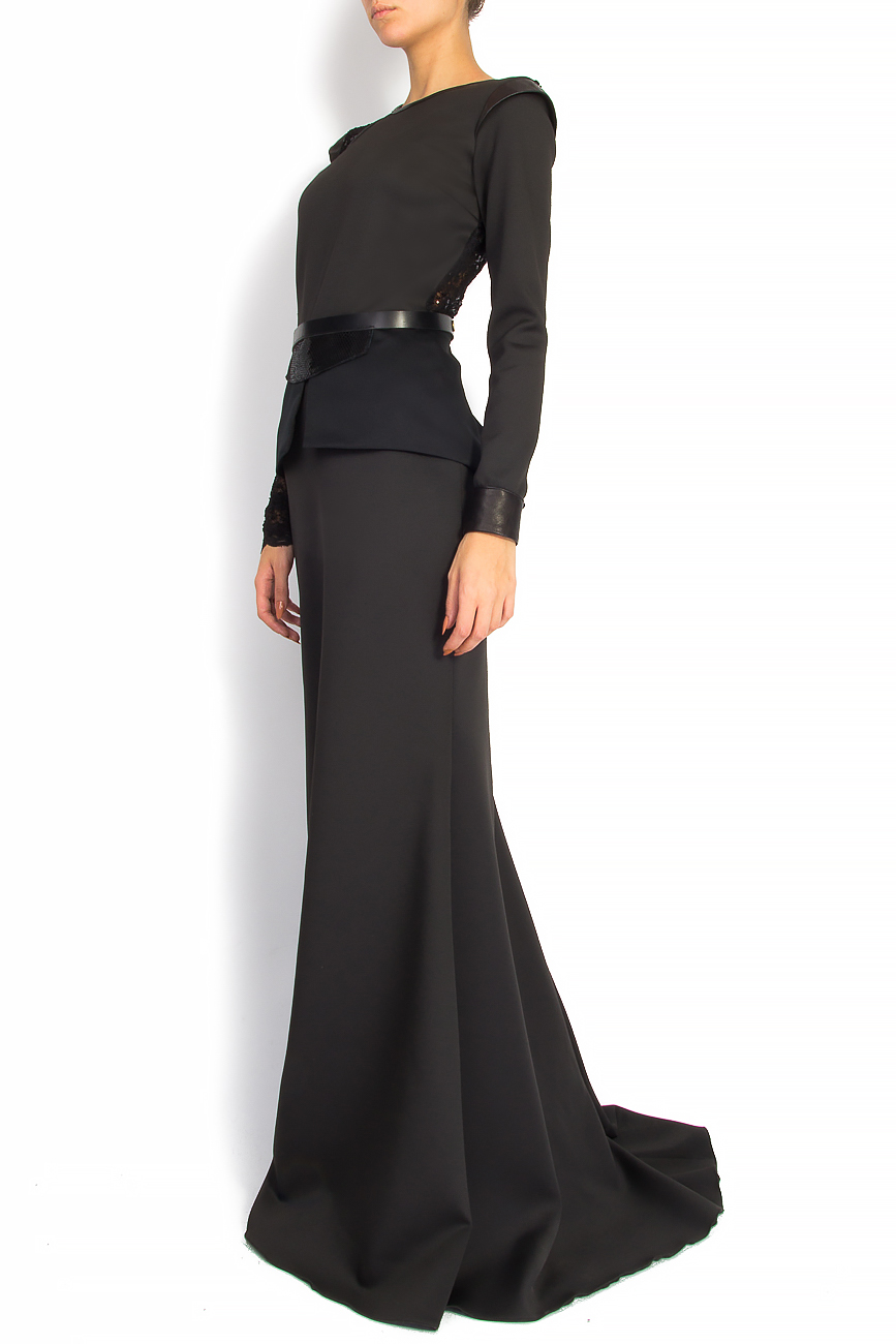 Lace and leather-paneled crepe gown  Anca si Silvia Negulescu image 1