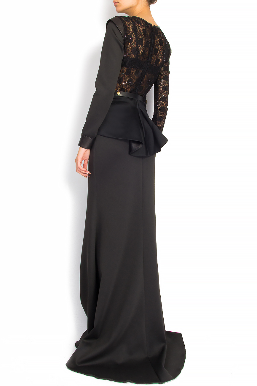Lace and leather-paneled crepe gown  Anca si Silvia Negulescu image 2
