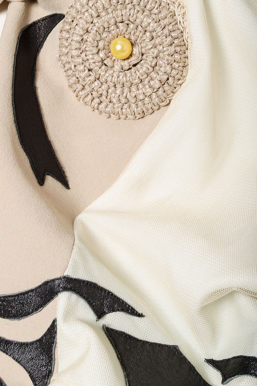 Asymmetric leather and beads embroidered mini dress Loredana Novotni image 3