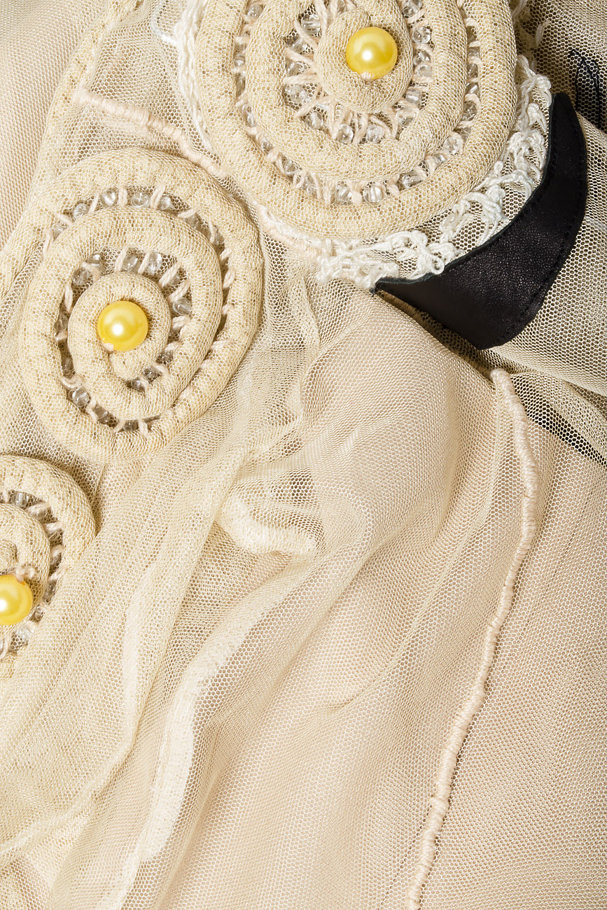 Rochie din doua bucati cu aplicatii din piele si margele Loredana Novotni imagine 3
