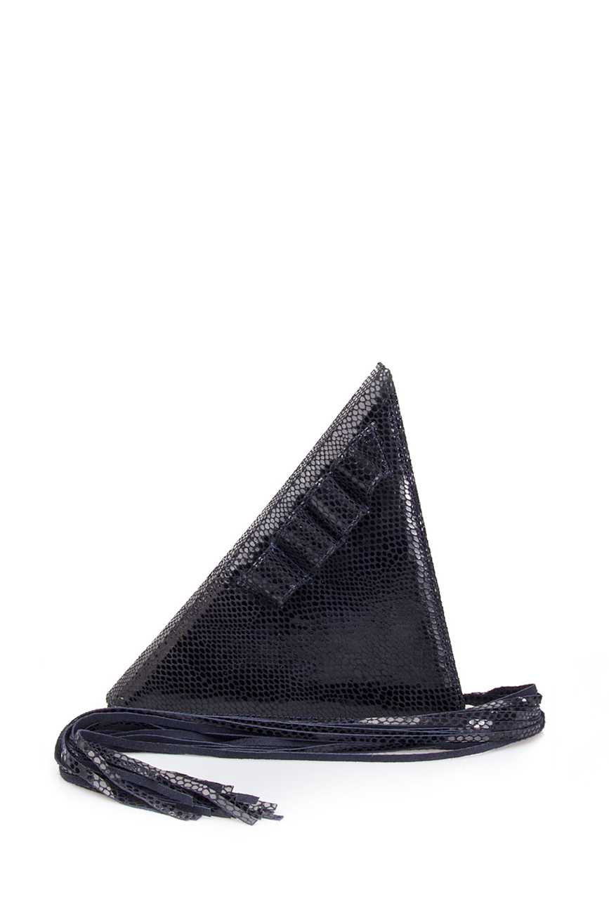 Navy snake-effect leather triangle tassel clutch Laura Olaru image 0
