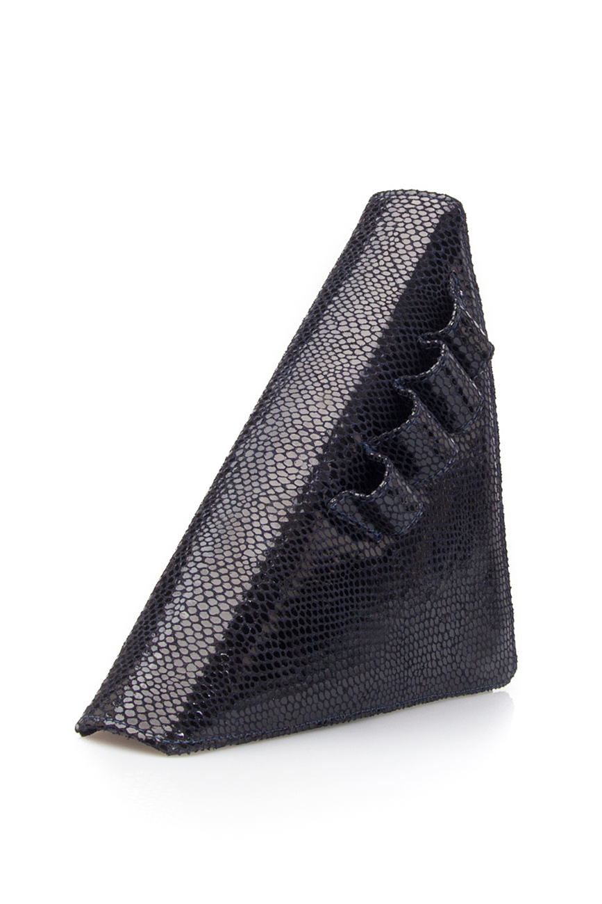 Navy snake-effect leather triangle tassel clutch Laura Olaru image 2