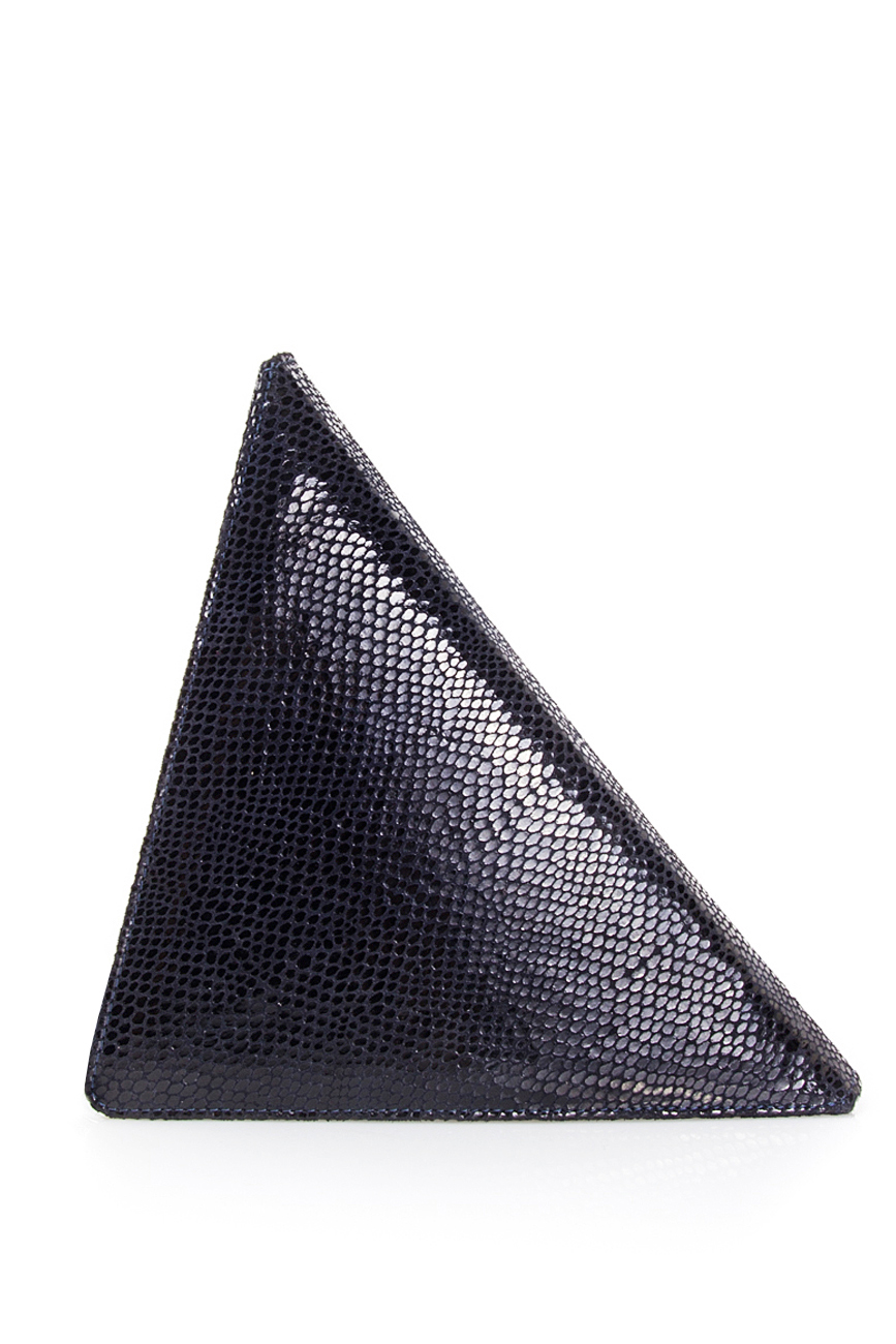 Navy snake-effect leather triangle tassel clutch Laura Olaru image 3