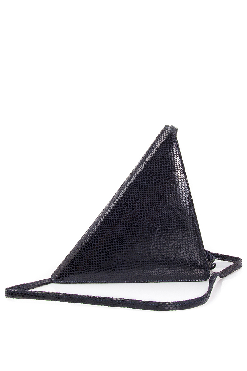 Navy snake-effect leather triangle tassel clutch Laura Olaru image 1
