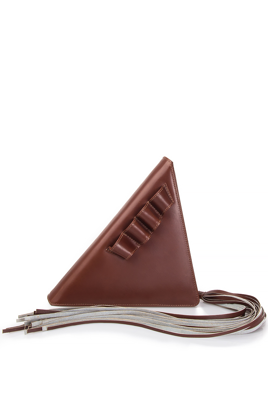 Brown triangle leather tassel clutch Laura Olaru image 0