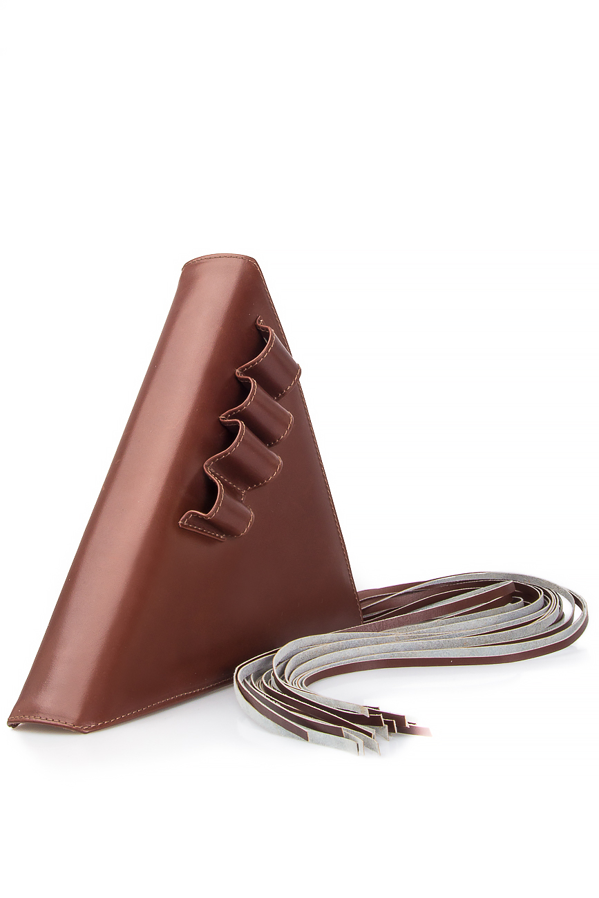 Brown triangle leather tassel clutch Laura Olaru image 1