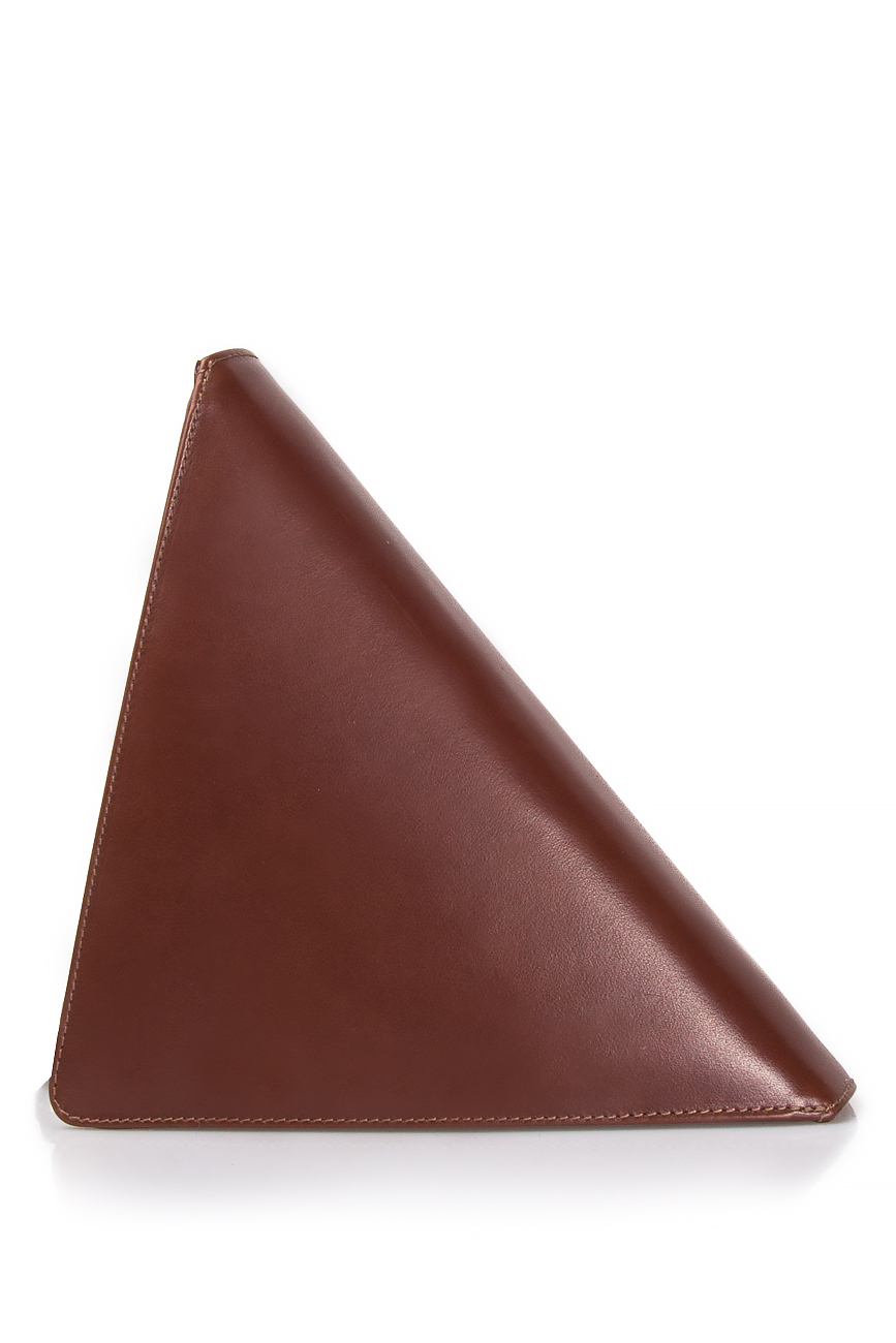 Brown triangle leather tassel clutch Laura Olaru image 2