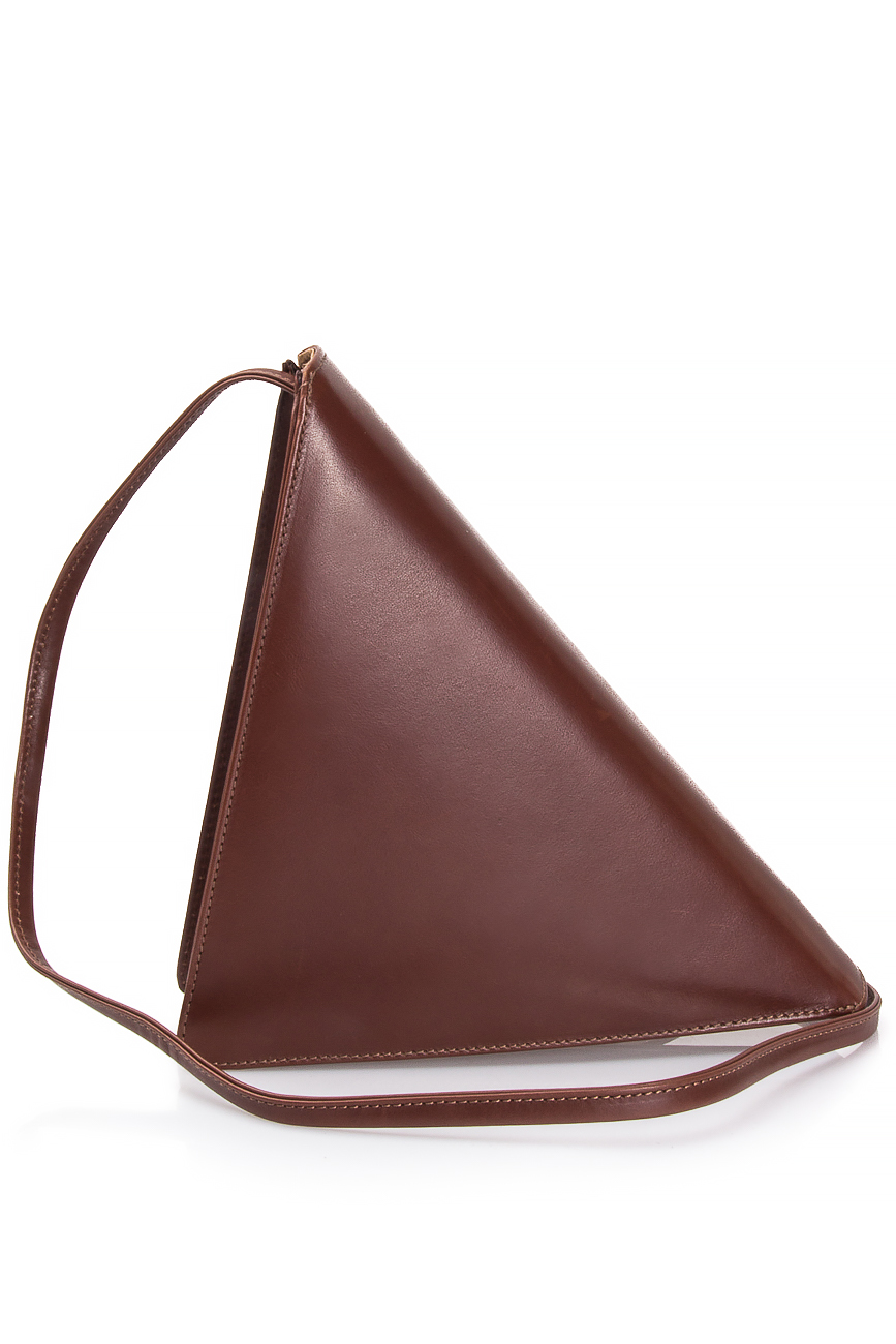 Brown triangle leather tassel clutch Laura Olaru image 3