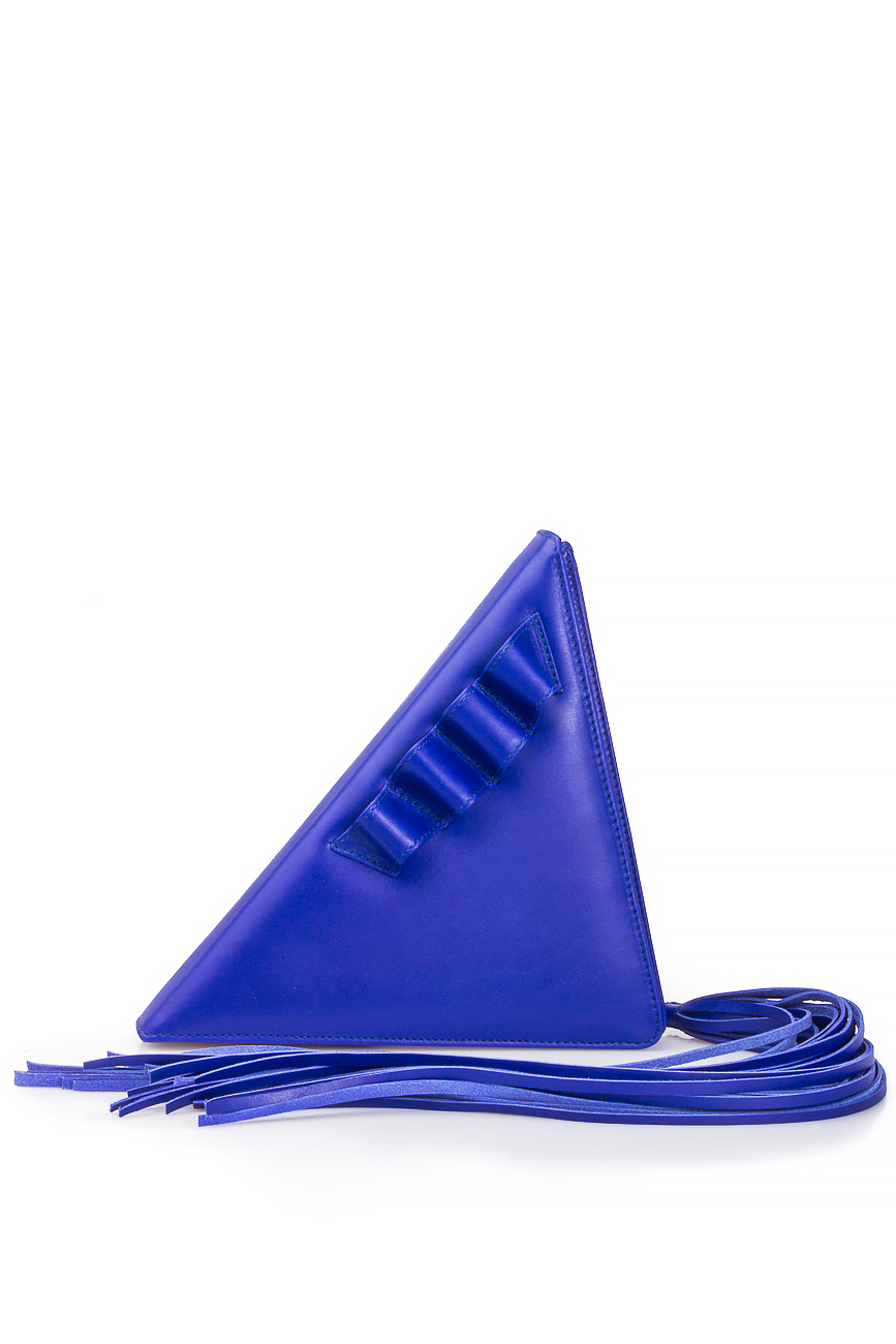 Blue triangle leather tassel clutch Laura Olaru image 0