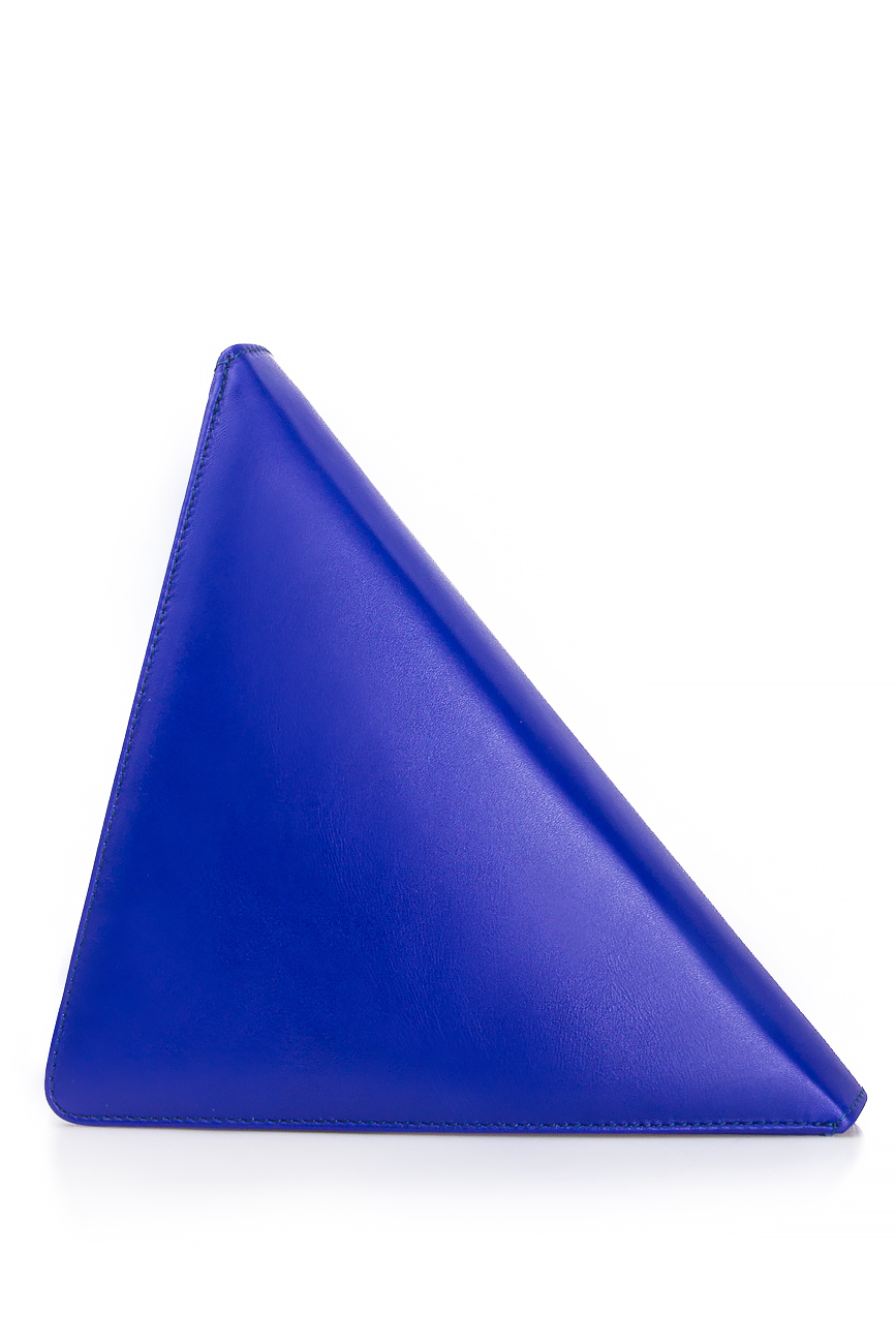 Blue triangle leather tassel clutch Laura Olaru image 2