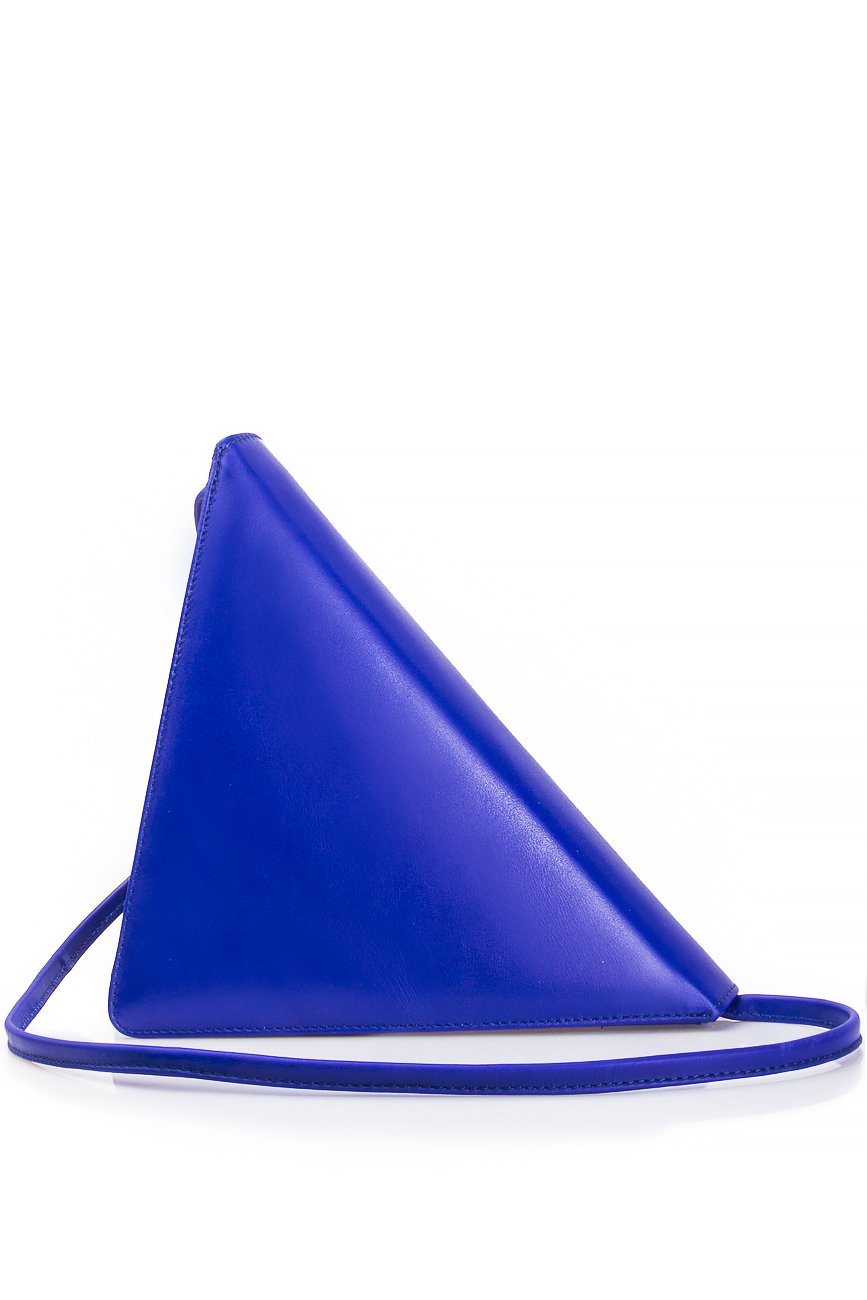 Blue triangle leather tassel clutch Laura Olaru image 3