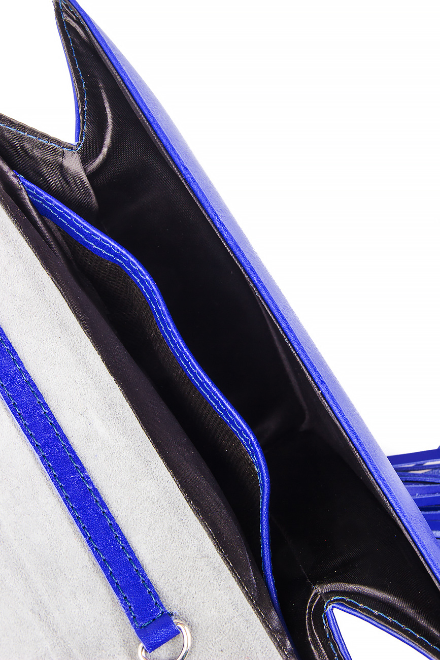 Blue triangle leather tassel clutch Laura Olaru image 4