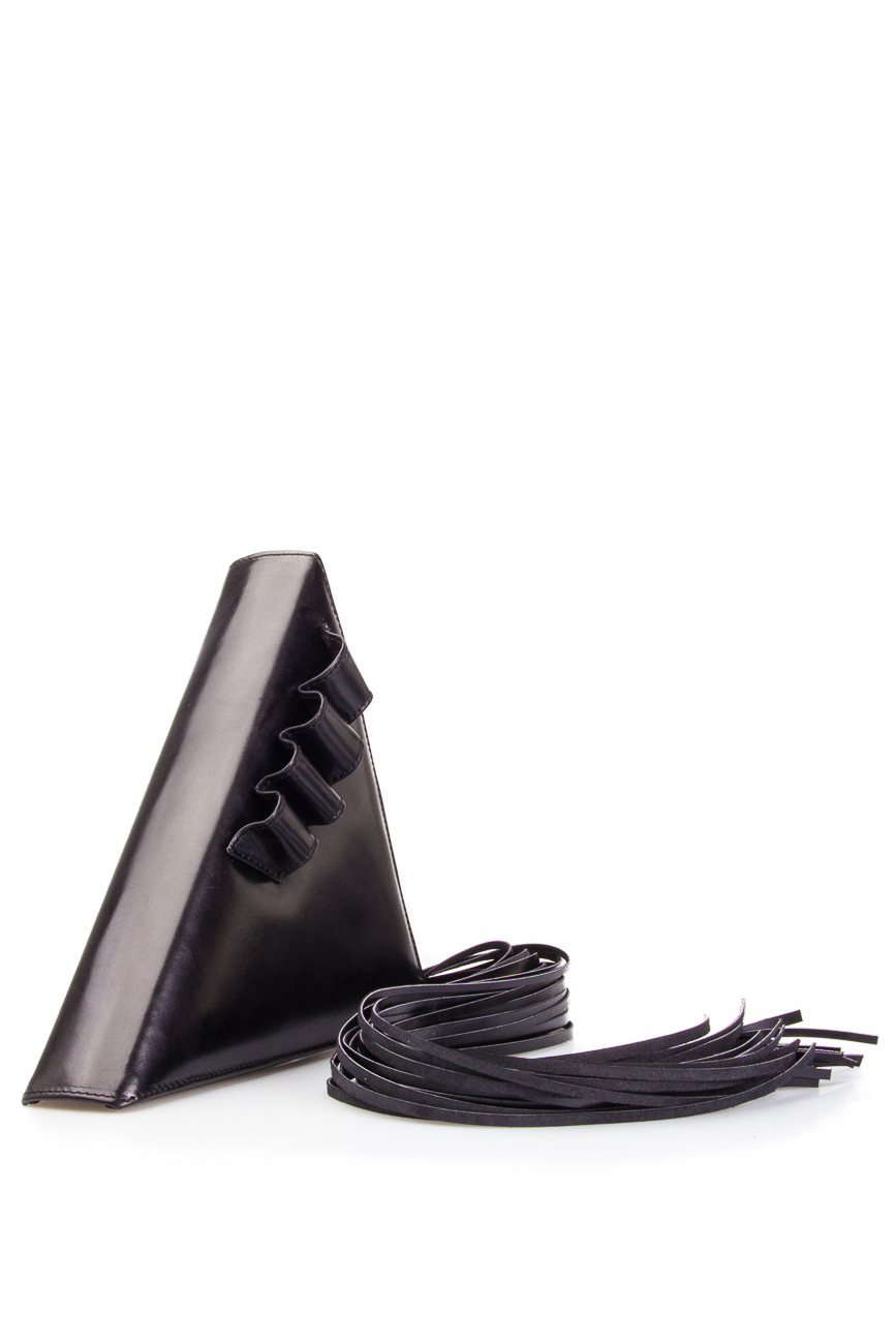 Black triangle tassel leather clutch Laura Olaru image 1